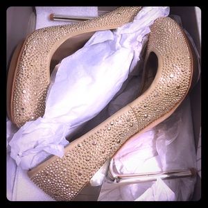 BCBG Champagne Satin 6.5 heels